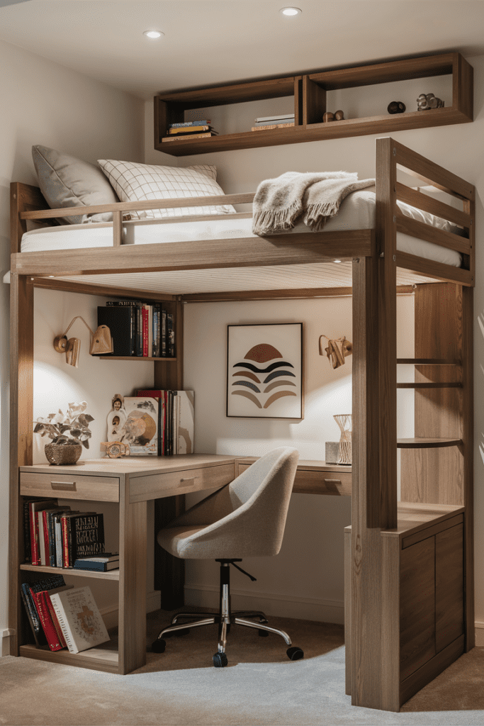 Loft Bed Ideas for Small Rooms Ideas: Compact Loft Bed with Desk