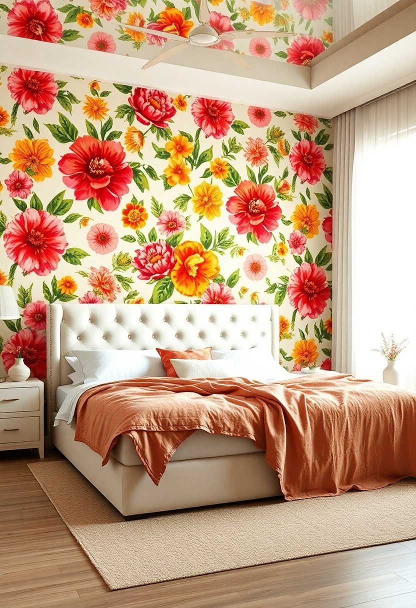 Bedroom Wallpaper Ideas: Vibrant Floral Patterns