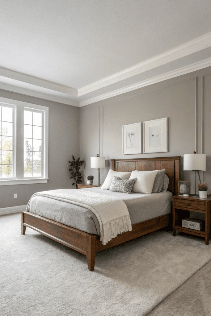 Benjamin Moore Revere Pewter Ideas: 1. Revere Pewter as an Accent Wall in a Minimalist Bedroom