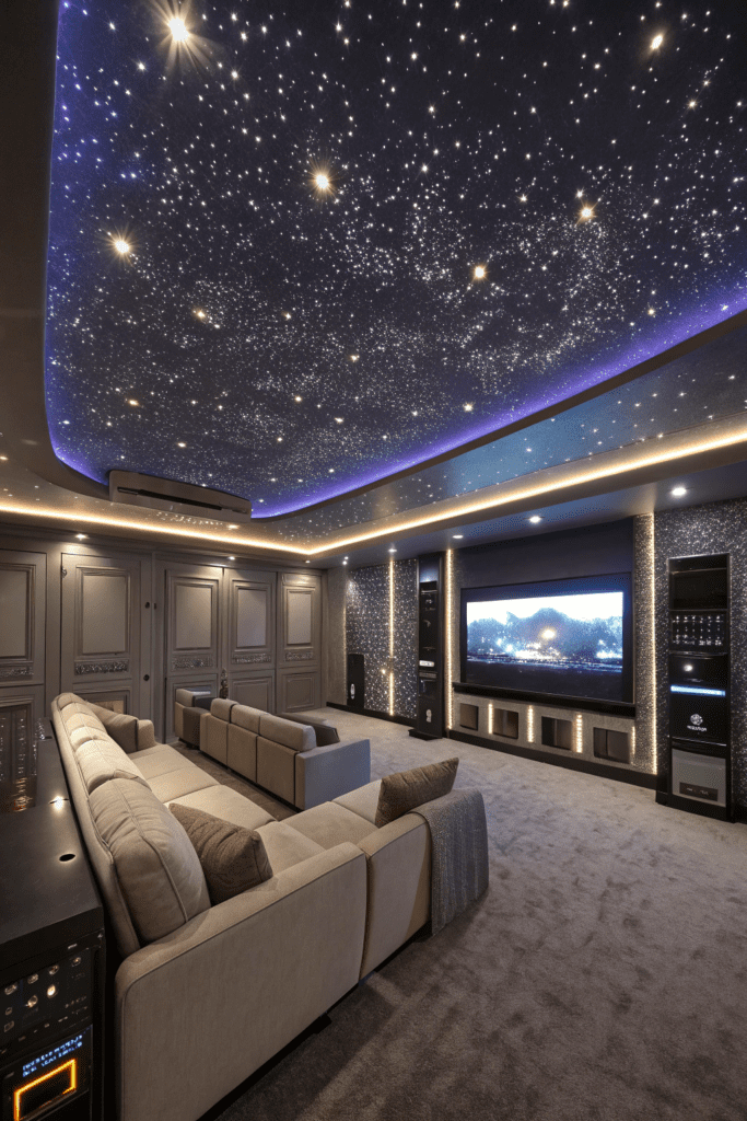 Home Theater Rooms Ideas: 1. Futuristic Sci-Fi Theater with LED Galaxies