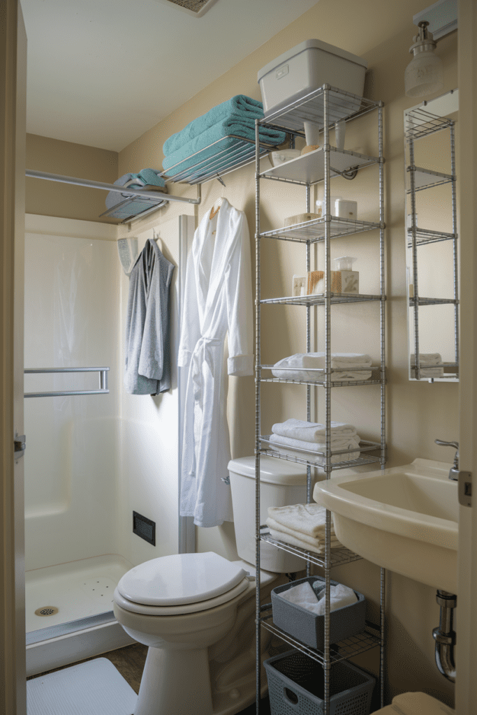 Small Bathroom Interior Ideas: Install Over-The-Door Hooks or Racks