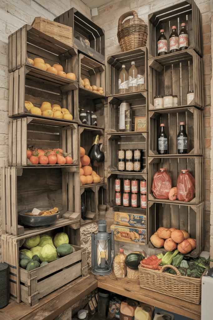 Food Storage Room Ideas: Rustic Wooden Crates for Vintage Charm