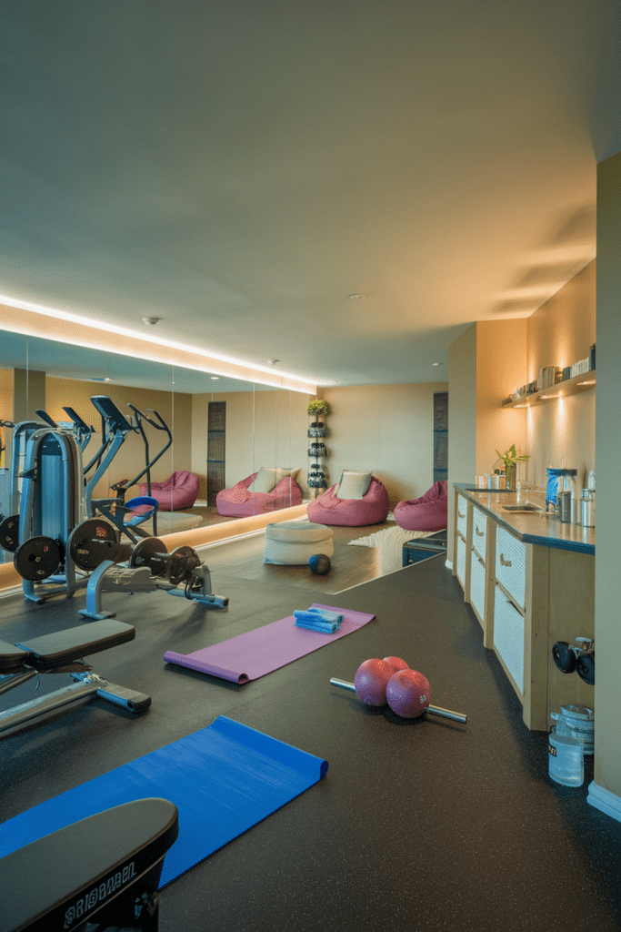 Basement Room Ideas: Home Gym with Relaxation Corner