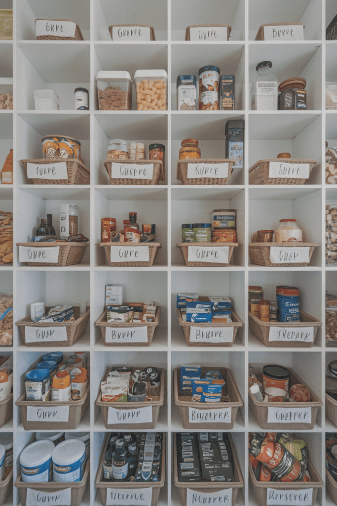 Food Storage Room Ideas: Labelled Cubbies for Categorized Food Storage