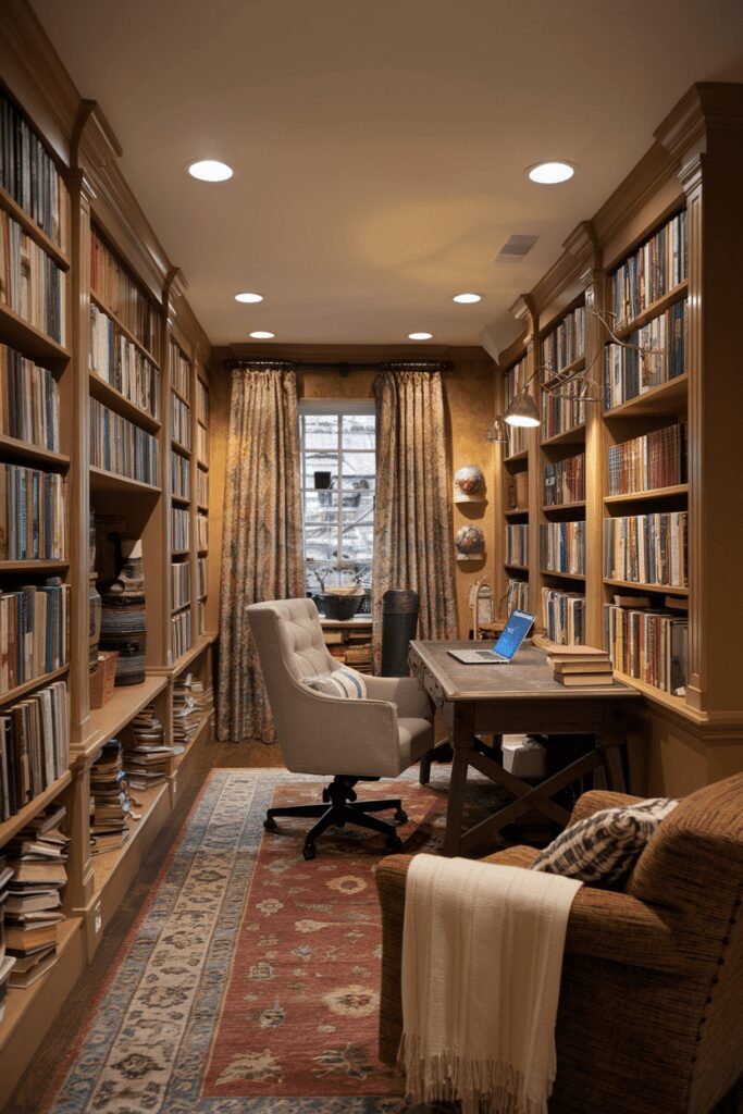 25+ Basement Room Ideas - Transform Your Space with Style! 20 Home Library and Study Room Basement Room Ideas