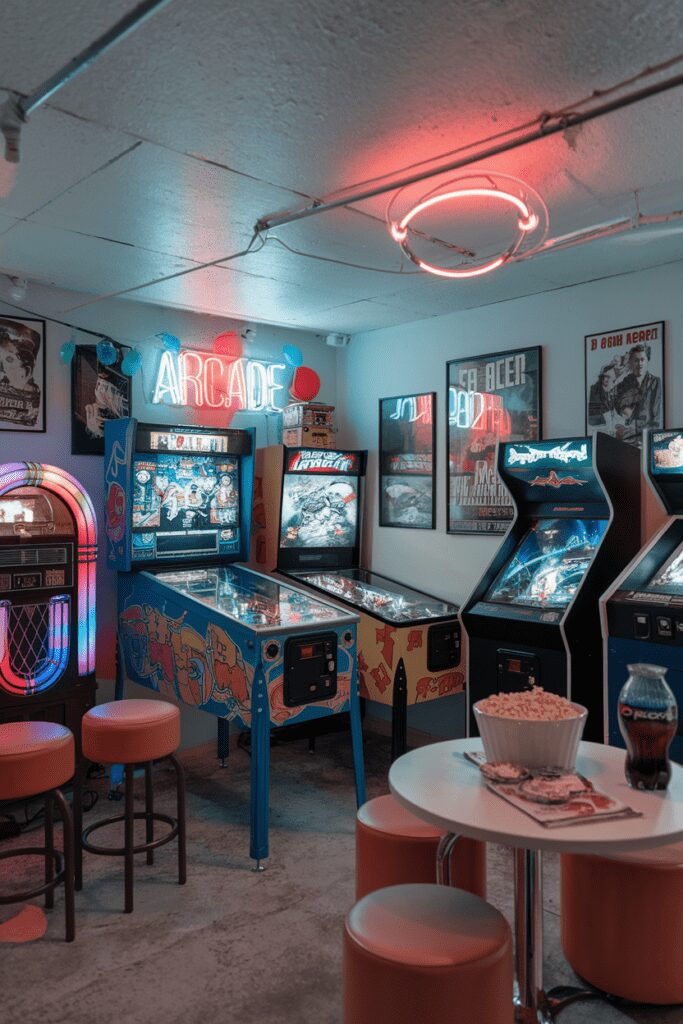 25+ Basement Room Ideas - Transform Your Space with Style! 16 Basement Room Ideas: Vintage Arcade Room