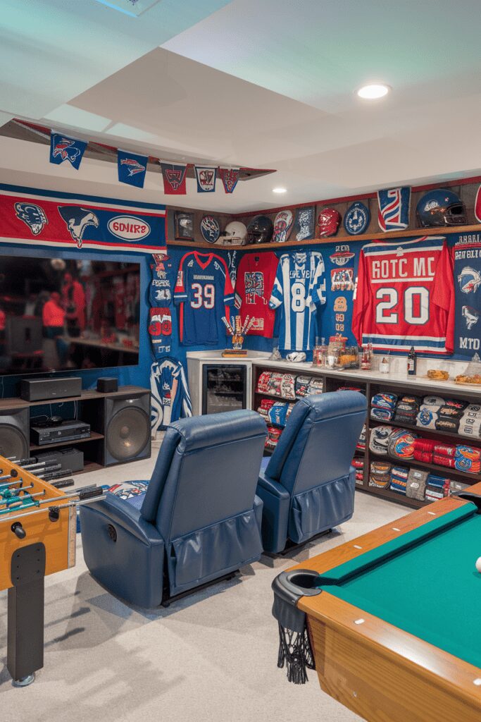 25+ Basement Room Ideas - Transform Your Space with Style! 14 Basement Room Ideas: Sports Fan Cave