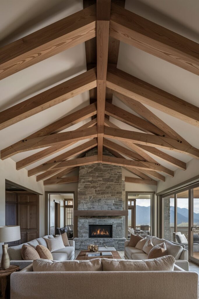 Mountain Modern Home Interior Ideas: Exposed Wooden Beams for Natural Warmth