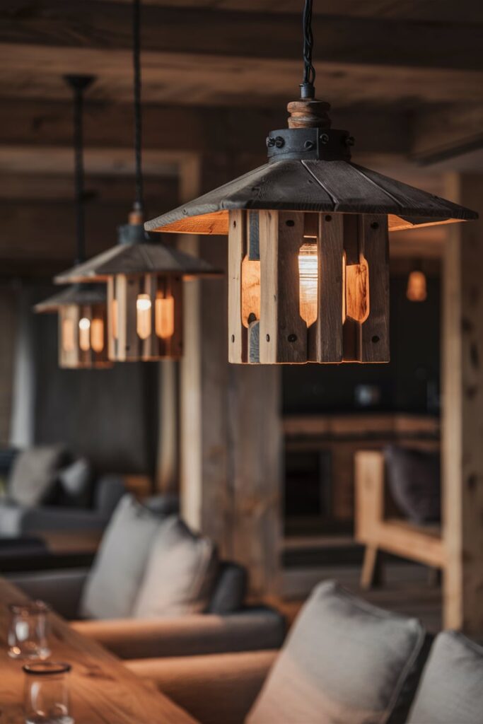 Mountain Modern Home Interior Ideas: Pendant Lights with Rustic Charm