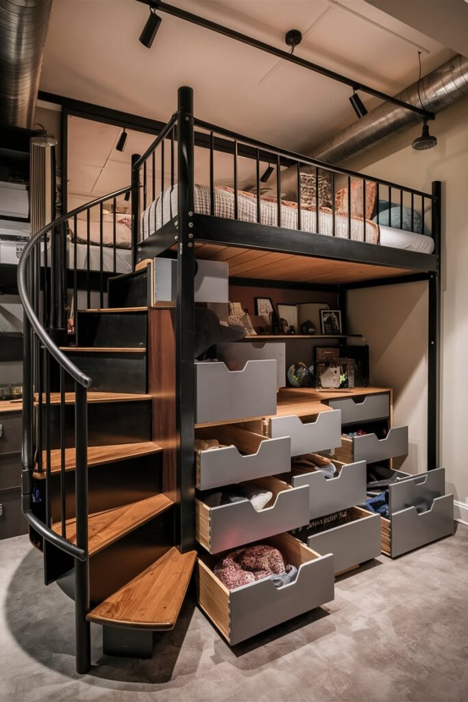 Loft Bed Ideas for Small Rooms Ideas: Loft Bed with Under-Bed Storage Drawers