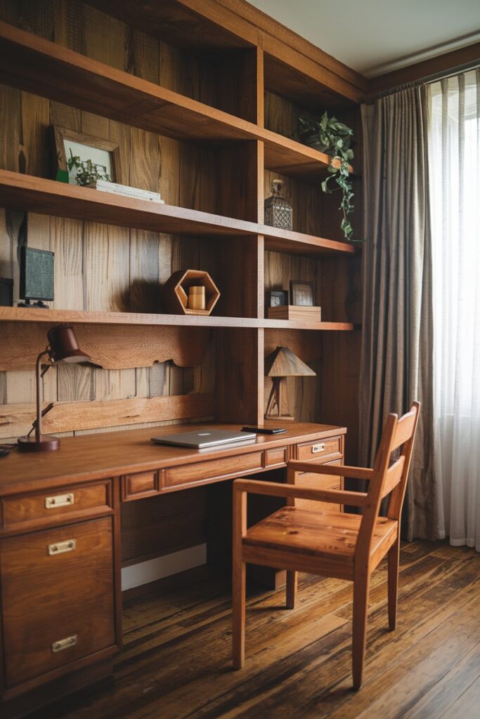 Men's Home Office Room Ideas: Rustic Wooden Office