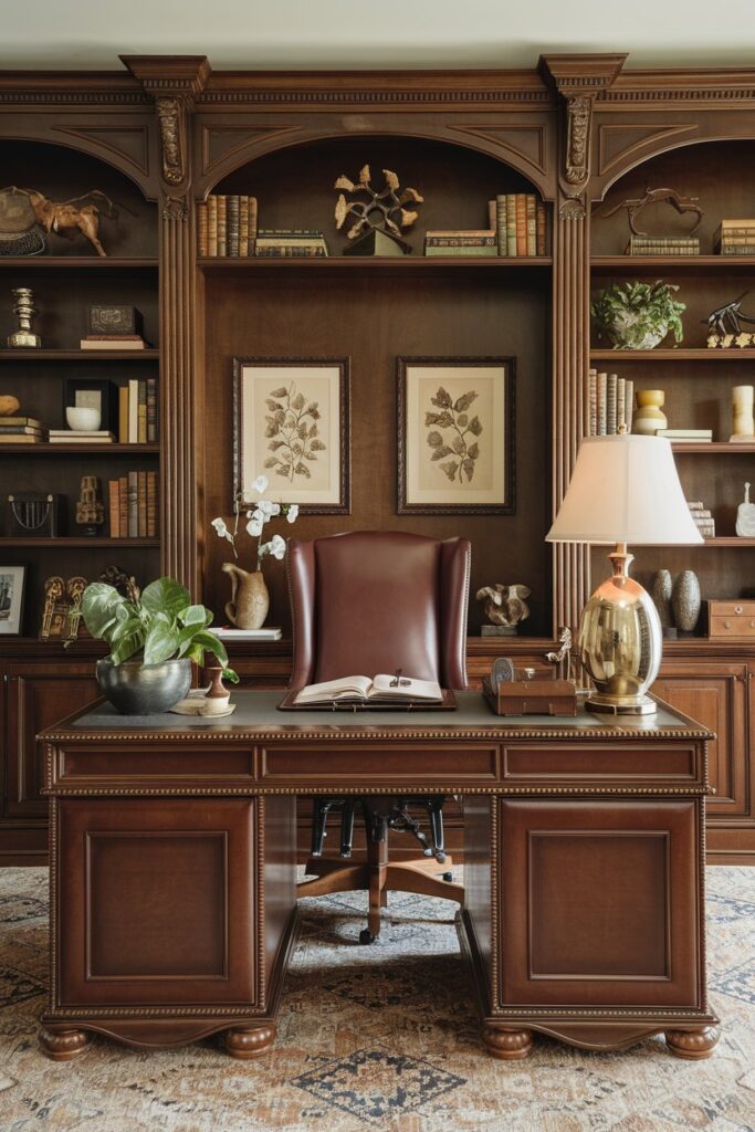 Men's Home Office Room Ideas: Traditional Leather Office