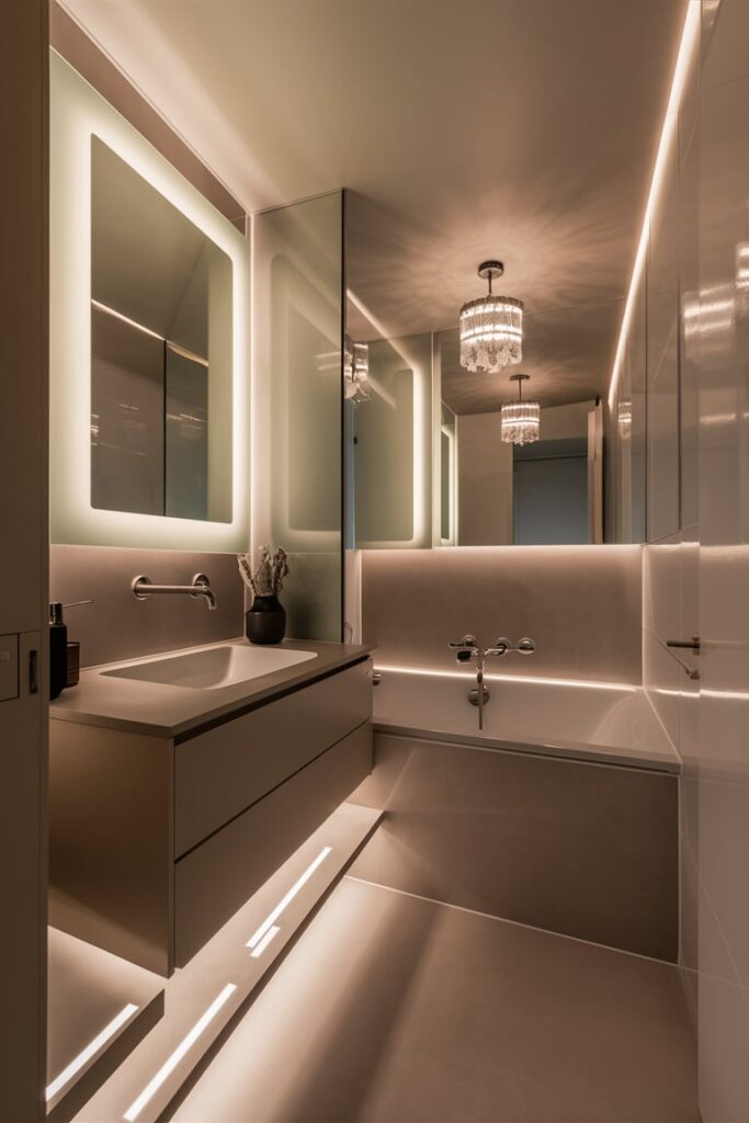 Small Bathroom Interior Ideas: Use Backlit or LED Lighting Fixtures