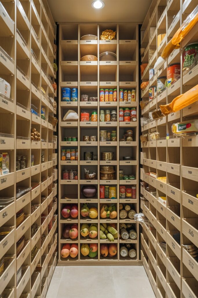 Food Storage Room Ideas: Labelled Cubbies for Categorized Food Storage