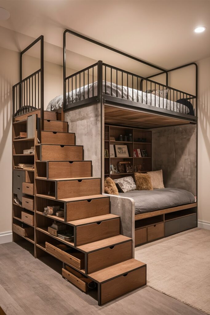 Loft Bed Ideas for Small Rooms Ideas: Loft Bed with Storage Stairs