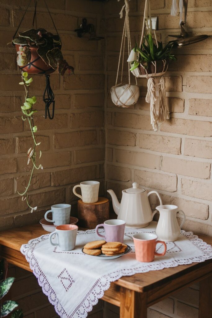 Cozy Corner Ideas: Cozy Tea Corner with Mismatched Mugs