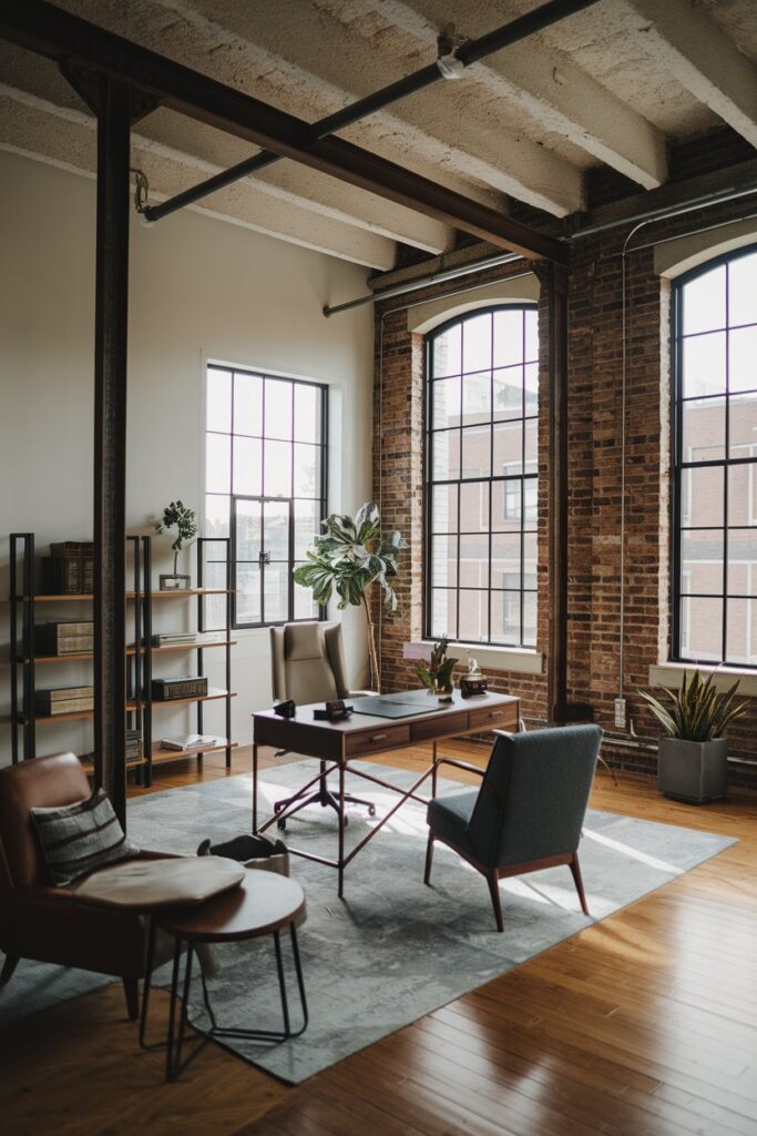 Men's Home Office Room Ideas: Industrial Loft Office