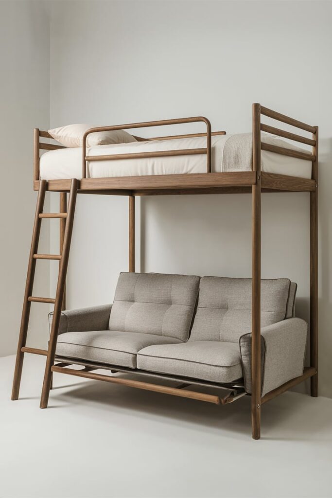 Loft Bed Ideas for Small Rooms Ideas: Loft Bed with Futon Sofa