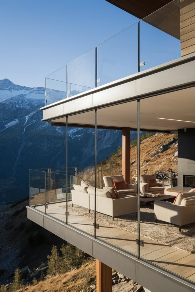 Mountain Modern Home Interior Ideas: Glass Railings for Unobstructed Views