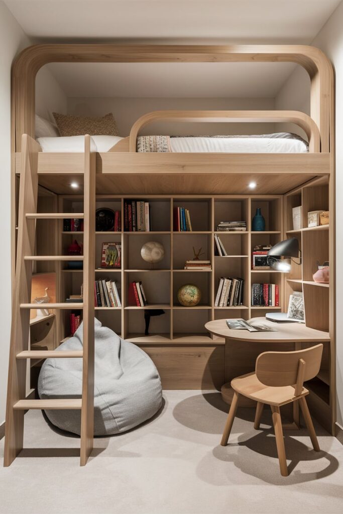 Loft Bed Ideas for Small Rooms Ideas: Loft Bed with Shelf Storage