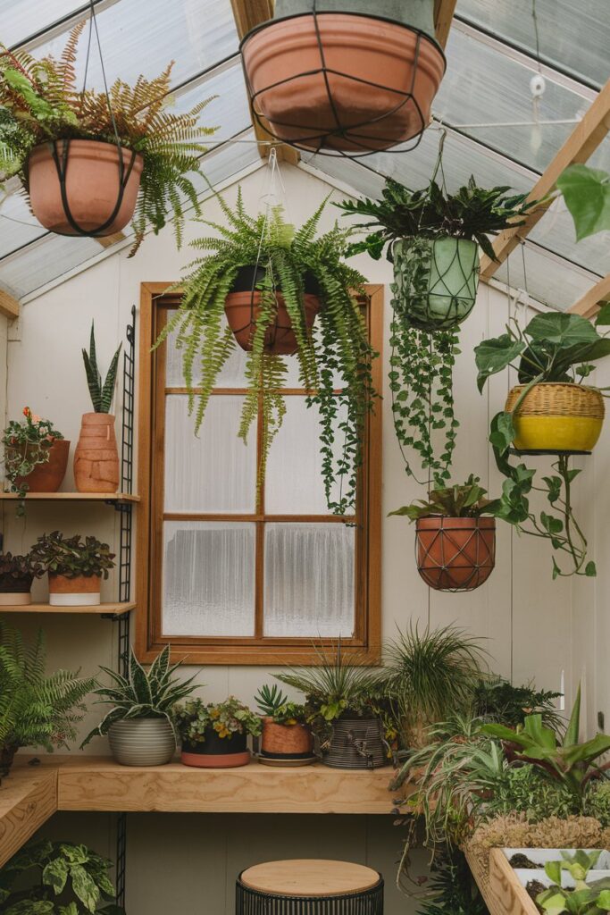 Greenhouse Interior Ideas: Hanging Planters to Maximize Vertical Space