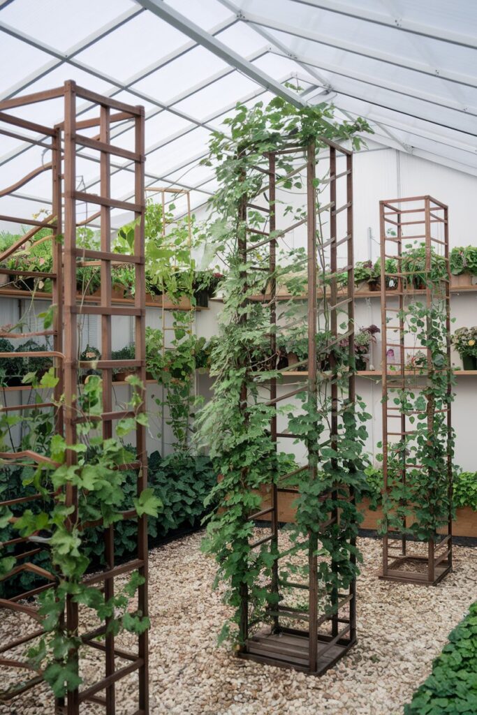 Greenhouse Interior Ideas: Climbing Frames for Vining Plants