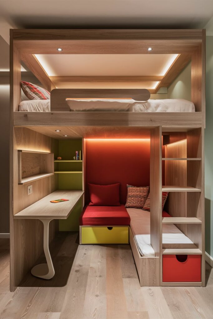 Loft Bed Ideas for Small Rooms Ideas: Loft Bed with Under-Bed Play Area