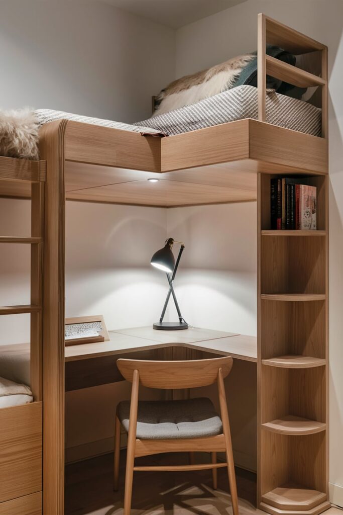 Loft Bed Ideas for Small Rooms Ideas: Loft Bed with Corner Desk