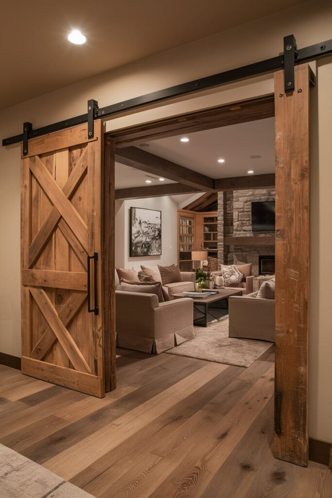 Mountain Modern Home Interior Ideas: Sliding Barn Doors for Rustic Functionality