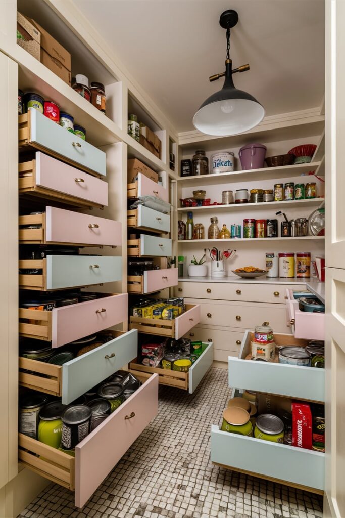 Pull-Out Drawers for Compact and Efficient Storage Food Storage Room Ideas