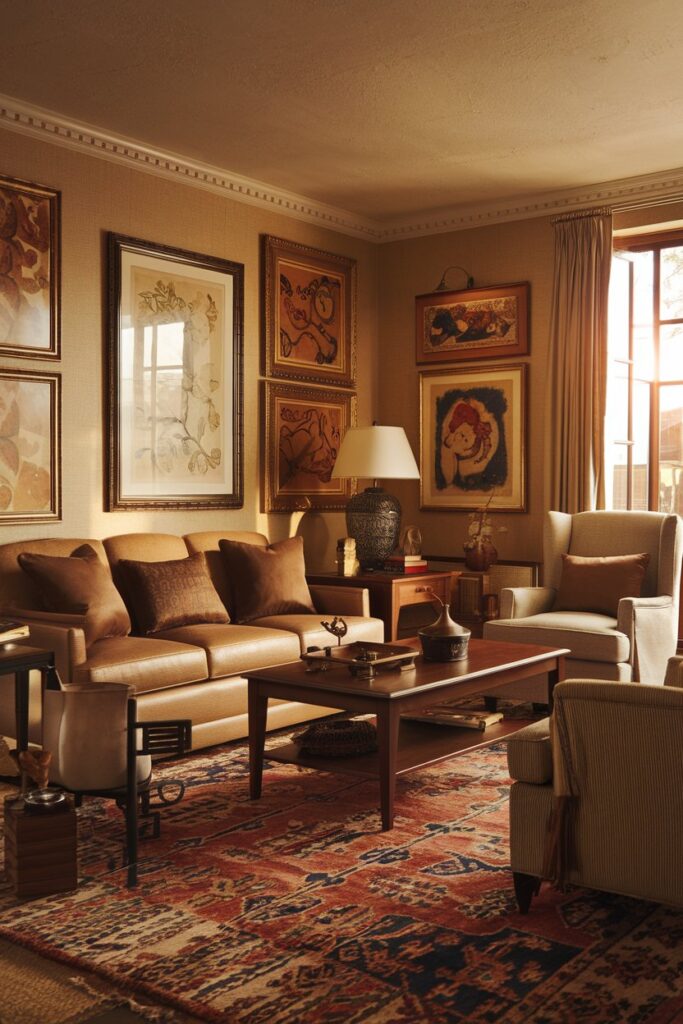 Cozy Traditional Living Room Ideas: Warm Hues and Traditional Artwork