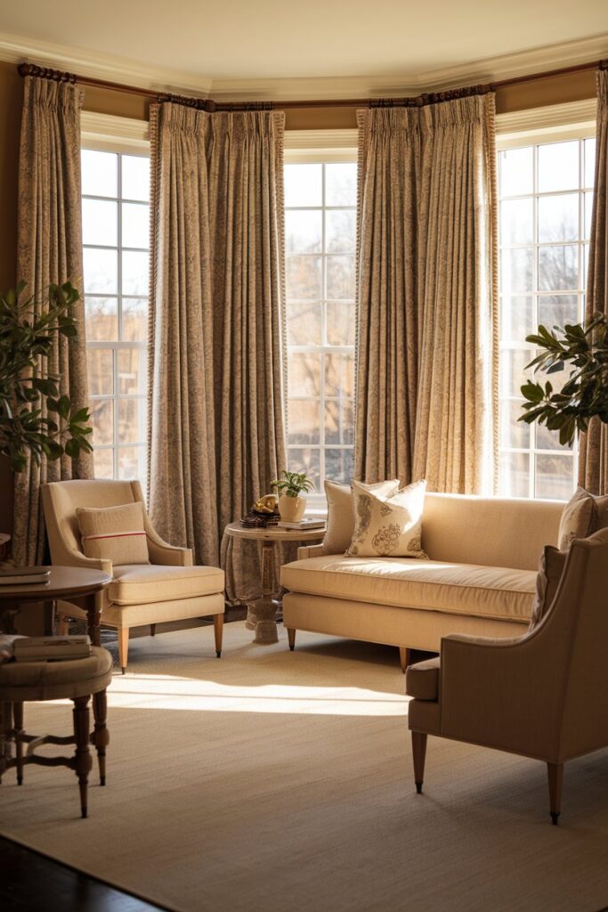 Cozy Traditional Living Room Ideas: Soft Lighting with Classic Drapes