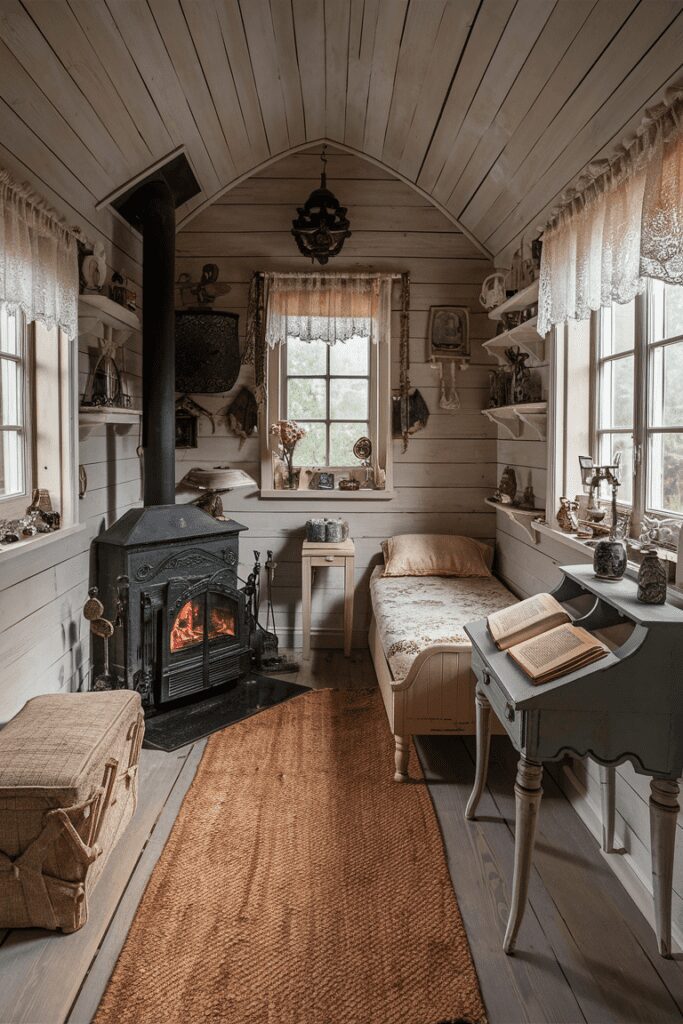 30+ Tiny Cabins Interior Ideas | Beautiful, Compact Living 9 Tiny Cabins Interior Ideas: Vintage Charm with Antique Details