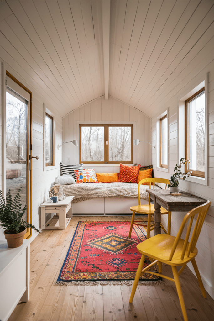 Tiny Cabins Interior Ideas: Scandinavian Simplicity with Bright Accents