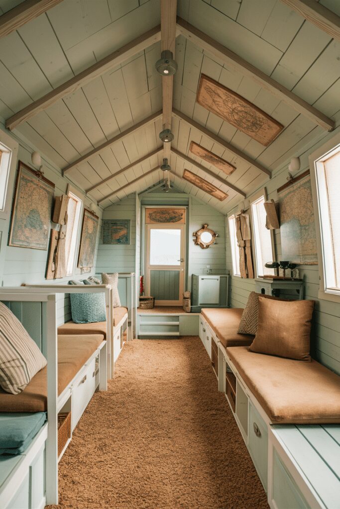 30+ Tiny Cabins Interior Ideas | Beautiful, Compact Living 10 Beach-Themed Retreat with Nautical Elements Tiny Cabins Interior Ideas