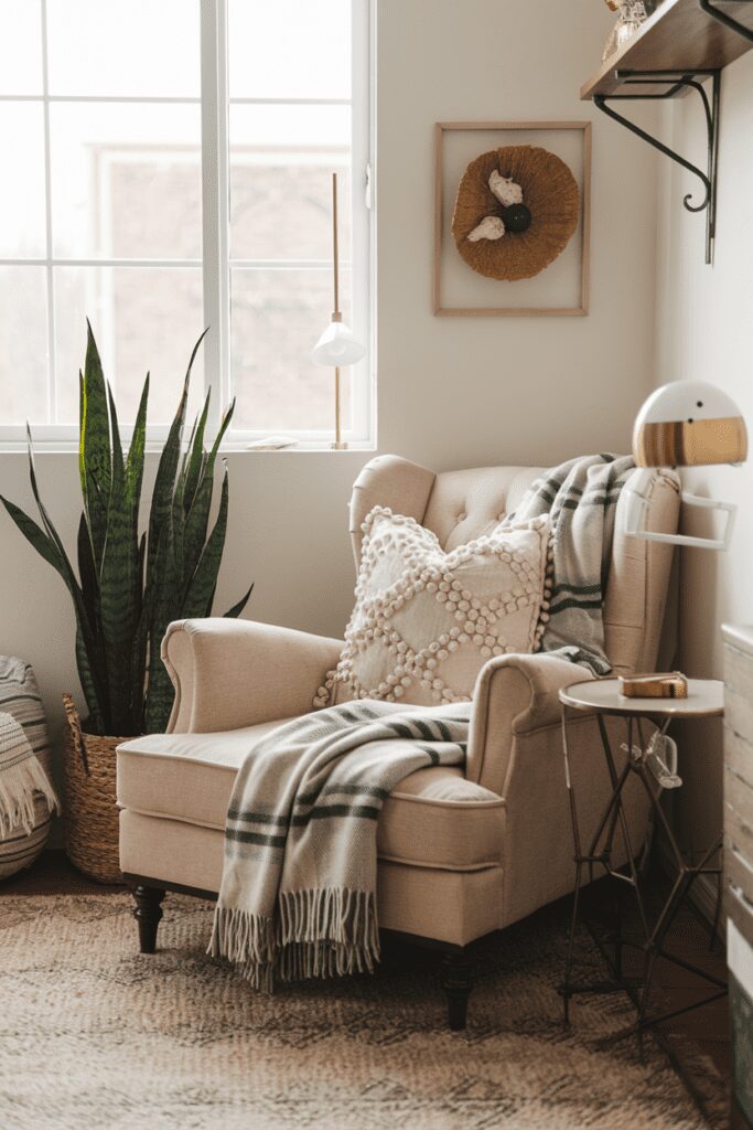 20+ Cozy Corner Ideas - Perfect Way to Create Relaxing Space 13 Cozy Corner Ideas: Plush Armchair with Throw Blanket