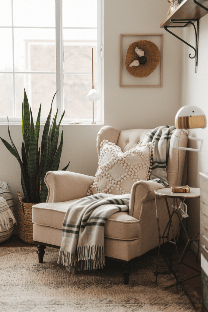 Cozy Corner Ideas: Plush Armchair with Throw Blanket