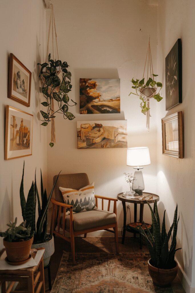 20+ Cozy Corner Ideas - Perfect Way to Create Relaxing Space 16 Cozy Corner Ideas: Softly Lit Art Gallery Corner