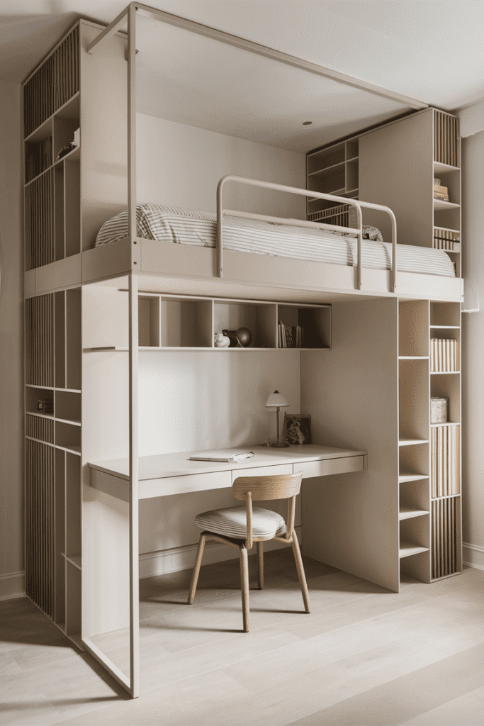 Loft Bed Ideas for Small Rooms Ideas: Loft Bed with Shelf Storage