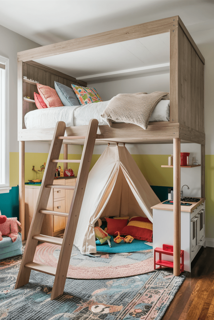 Loft Bed Ideas for Small Rooms Ideas: Loft Bed with Under-Bed Play Area