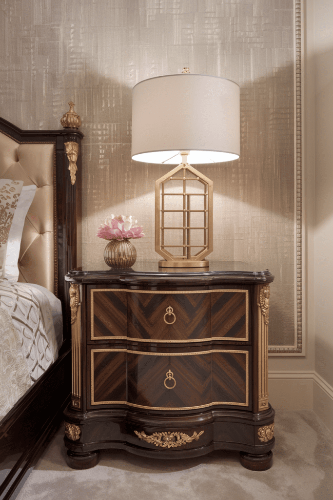 Luxury Dorm Ideas: Luxurious Bedside Table with Designer Accents