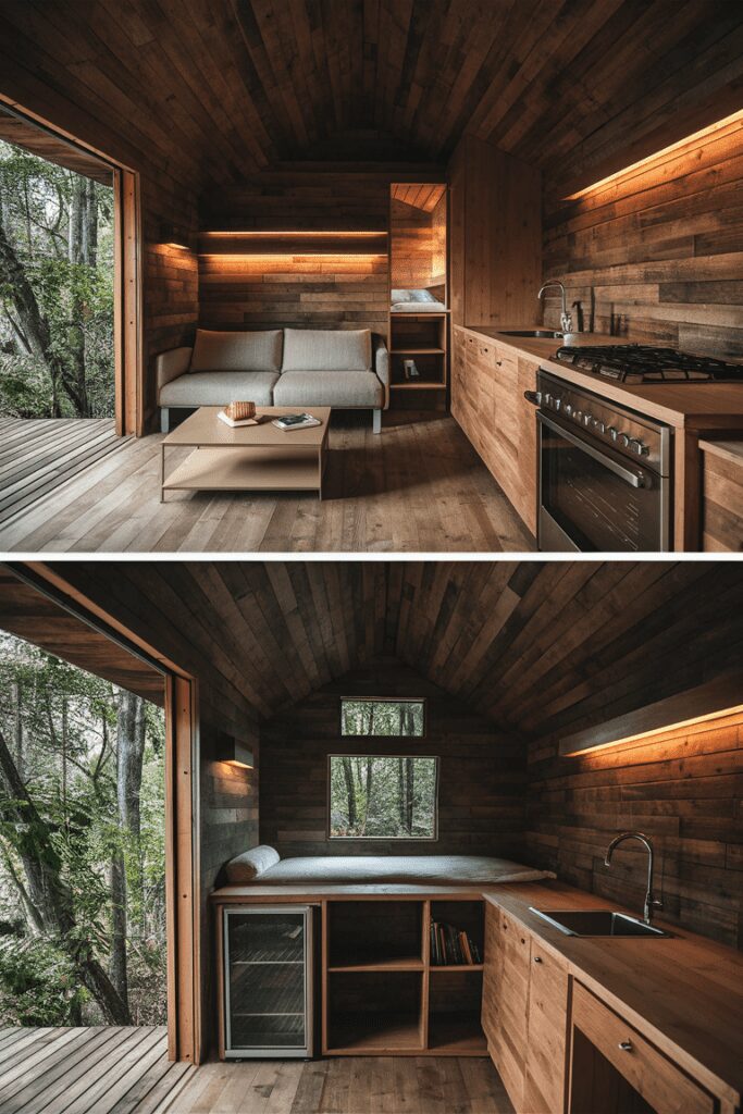 30+ Tiny Cabins Interior Ideas | Beautiful, Compact Living 1 Tiny Cabins Interior Ideas: Minimalist Wooden Charm