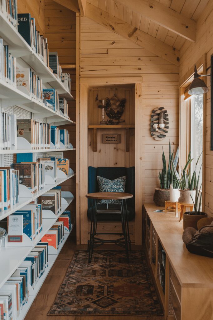 30+ Tiny Cabins Interior Ideas | Beautiful, Compact Living 22 Tiny Cabins Interior Ideas: Cabin Library with Book Lover’s Nook