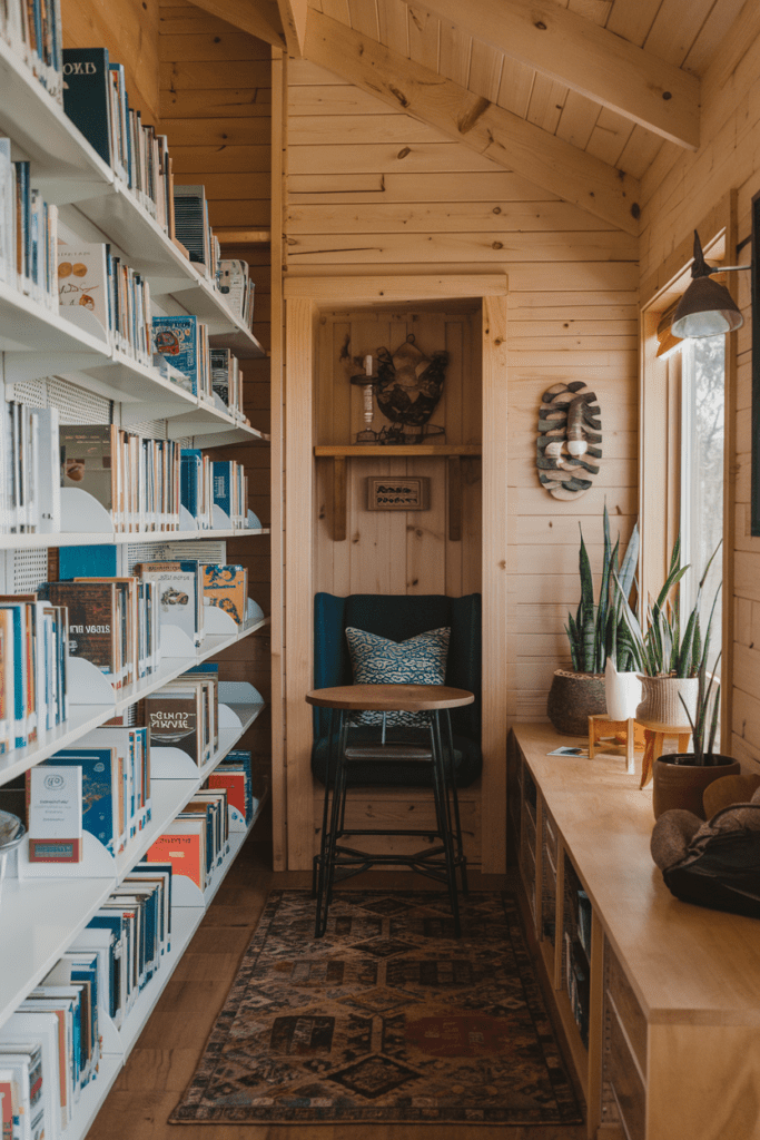 Tiny Cabins Interior Ideas: Cabin Library with Book Lover’s Nook