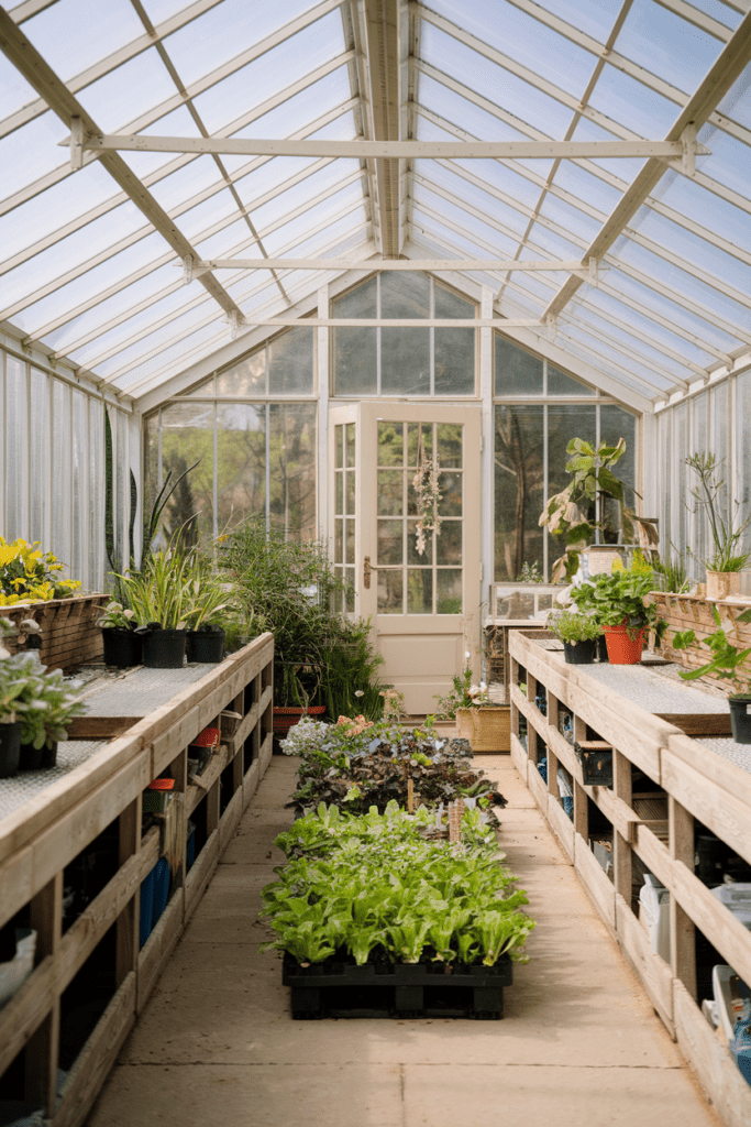 Greenhouse Interior Ideas: Greenhouse Benches with Built-In Storage