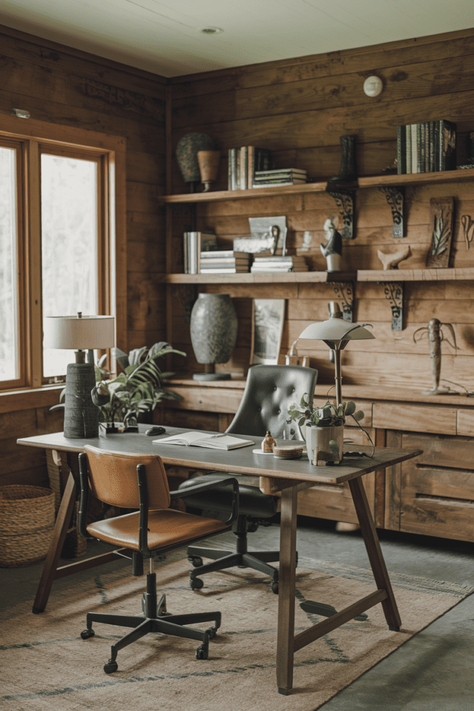 Men's Home Office Room Ideas: Rustic Wooden Office