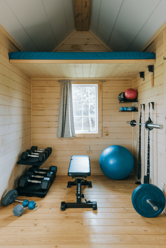 Tiny Cabins Interior Ideas: Tiny Cabin Gym with Fitness Essentials