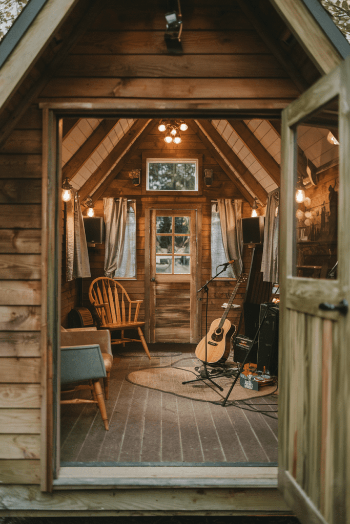 Tiny Cabins Interior Ideas: Cabin Theater with Entertainment Focus