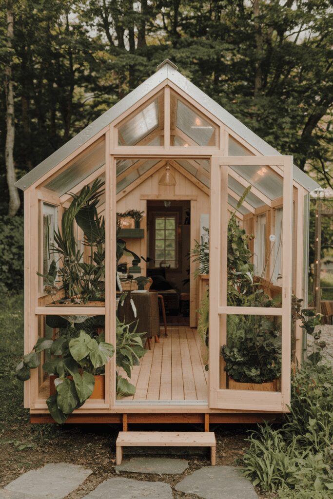 30+ Tiny Cabins Interior Ideas | Beautiful, Compact Living 27 Tiny Cabins Interior Ideas: Cabin Greenhouse with Indoor Plants