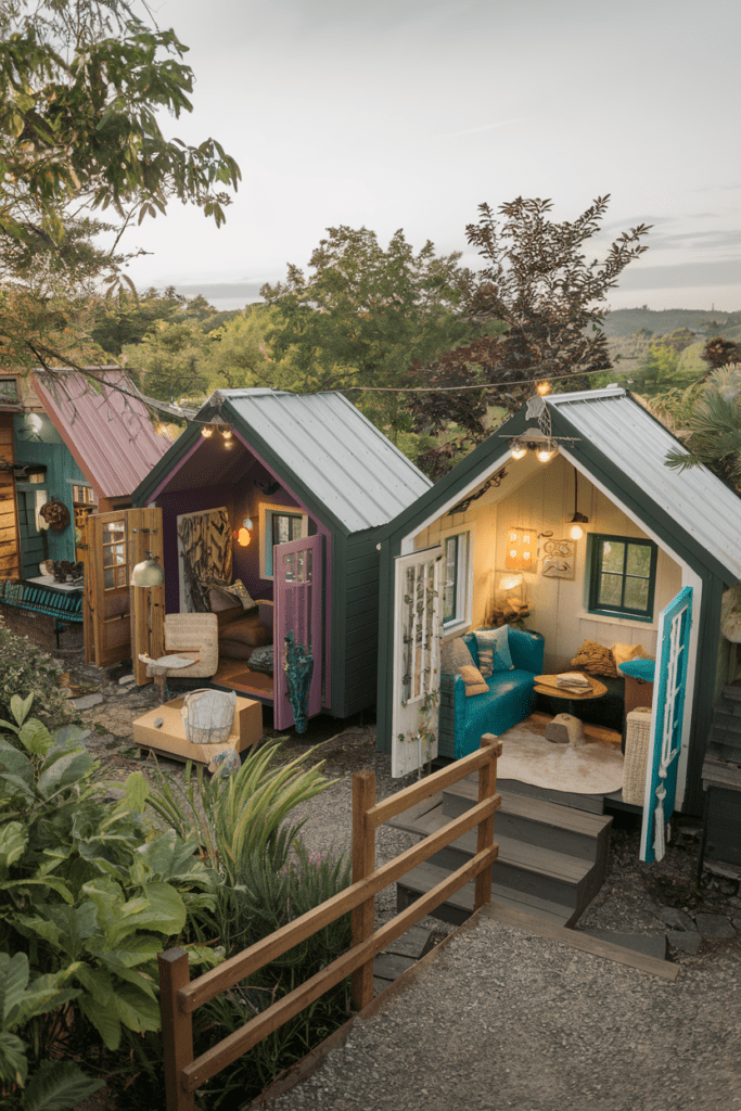 Tiny Cabins Interior Ideas: Artistic Retreat with Bold Colors